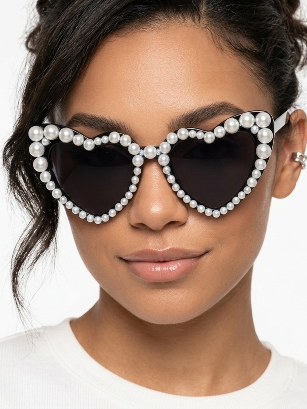 Pearl-Embellished Heart Sunglasses - Black BRAND NEW IN BOX!